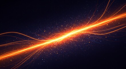 Poster - Energetic Light Streaks Bursting Orange Glow in Dark Space Abstract Futuristic Backdrop
