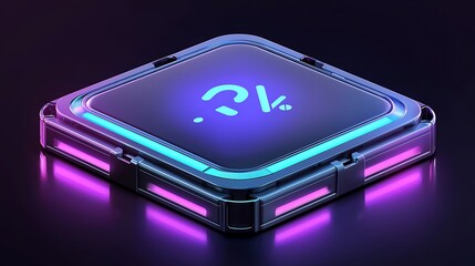 Poster - Futuristic percentage icon with question mark.  A metallic, illuminated square display with a glowing question mark and percentage symbol, highlighting a pending value.  