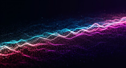 Fototapete - Luminous Particle Waves Flowing in Digital Space Abstract Background 4K