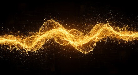 Aufkleber - Radiant Golden Stream Pulsating Flow on Dark Background Abstract Design