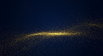 Poster - golden glitter stream flowing on dark blue backdrop bokeh effect festive sparkles