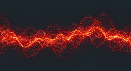Poster - Dynamic Red Energy Waves Flowing on Dark Backdrop Abstract 3D Render