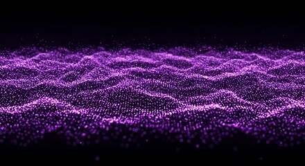 Poster - Purple Glowing Particles Wave Flowing Dark Cyberspace Backdrop Digital Rendering