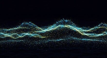 Poster - Abstract Digital Wave Flowing Particles on Dark Background Generative Art High Resolution