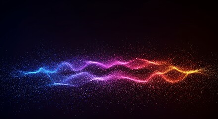 Fototapete - Shimmering Colorful Particle Waves Flowing Gradient on Dark Background Abstract Cosmic Motion Graphic