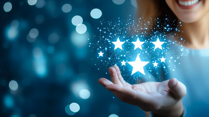 Poster - Creating magic with glowing stars in the palm of a hand during a festive moment