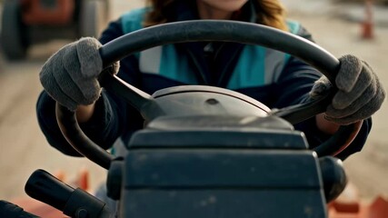 Aufkleber - Skilled engineer wearing safety helmet and vest operates road roller machinery, demonstrating expertise and professionalism in construction