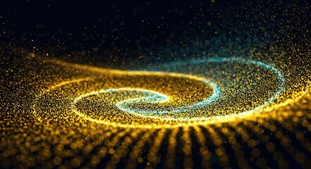Poster - Golden Light Spiral Flowing Particles in Digital Space Bokeh Effect Abstract Motion Background