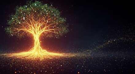 Poster - Digital Data Tree Glowing Symbolizing Technology Growth in Cyberspace