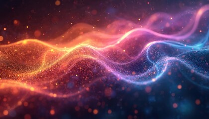 Poster - Abstract digital art depicts data network, cyberspace innovation. Flowing lines, wave pattern, bokeh effect. Modern graphic, futuristic tech, artificial intelligence concept, depth, 3D, global data.