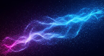 Poster - Vibrant Particle Stream Flowing Cosmic Energy on Dark Backdrop High Resolution