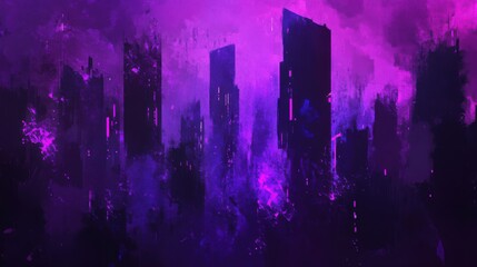 Wall Mural - abstract painted city skyline in shades of purple and magenta
