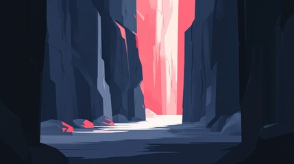 Wall Mural - a stylized depiction of a canyon with red light