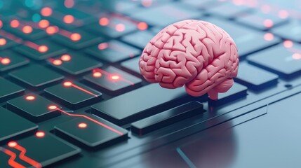 Poster - Human Brain Model on Modern Computer Keyboard Artificial Intelligence Concept