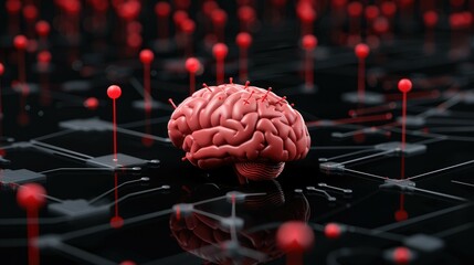 Poster - Human Brain Model Connected to Network Nodes Artificial Intelligence Concept