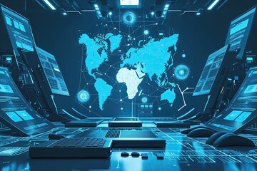 Poster - Dynamic Cyan Canvas Showcasing Modern Technology Web in Sleek Vector Art