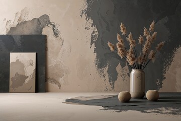 Poster - Muted Beige Background with Charcoal and Taupe for Modern Art Studio Display
