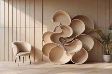 Poster - Elegant Beige Display with Swirling Shapes for Corporate Communication and Engagement