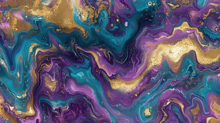 Poster - Colorful abstract design featuring swirls of blue, purple, and gold in dynamic patterns and textures