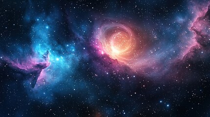 Poster - Colorful cosmic nebula with swirling gases and luminous stars in deep space