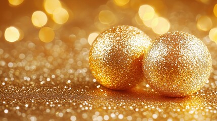 Poster - Golden glitter balls shining under warm lights create a festive and elegant atmosphere for celebrations or events