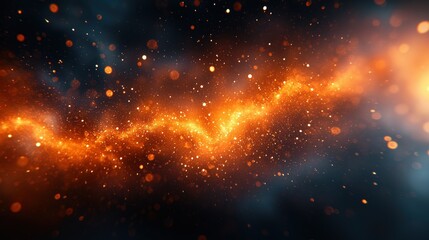Poster - Swirling galaxy filled with orange and golden cosmic dust, showcasing the beauty of the universe on a dark background
