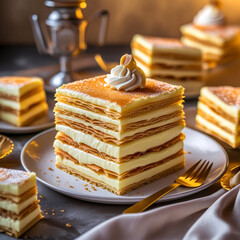 Poster - Napoleon Cake. A multi-layered cake made of puff pastry
and custard