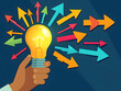 © Muh - Hand holding bright idea, growth arrows, dark blue background; business concept