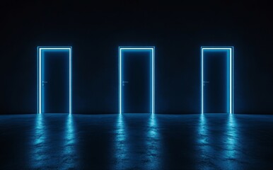 Poster - a 3d rendering features a blue neon abstract background illuminated by ultraviolet light, depicting 
