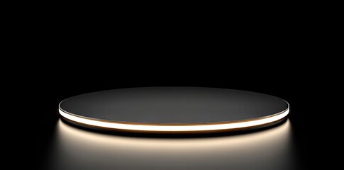 Poster - The image features a pedestal and platform display with a black stand podium on a dark background, symbolizing a blank exhibition area or an empty shelf, created using 3D rendering techniques
