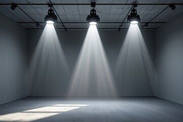 Poster - Minimalist Grey Background with Dramatic Spotlight Effect in Empty Room Vector Design