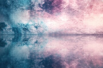 Wall Mural - Celestial reflection: A dreamy, pink and blue nebula mirrored in a still, dark water.