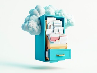 Poster - A 3D computer icon isolated on white signifies cloud-based file storage