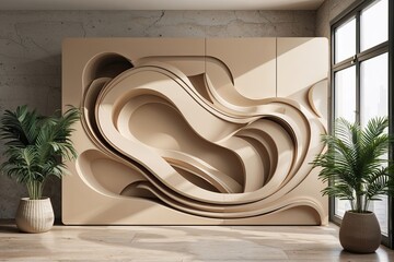 Poster - Sophisticated Beige Background with Dynamic Swirling Shapes for Corporate Communication and Engagement