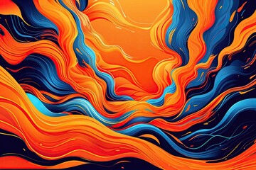 Poster - Energetic Flowing Patterns on a Vibrant Orange Background Illustration