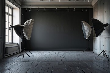 Poster - Black Studio Room Background for Product Display and Advertising Use