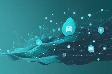 Poster - Calm Teal Backdrop with Dynamic Technology Network Visualization in Captivating Design