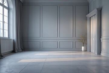 Poster - Clean and Simple Light Room with Blurry Grey Background for Product Display and Advertising