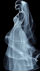 Poster - Elegantly flowing abstraction of a model in a stunning dress with veil set against a dark backdrop