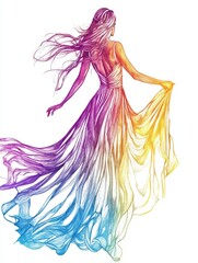 Poster - colorful abstraction of a model in a flowing dress, capturing motion and elegance in a vibrant artis