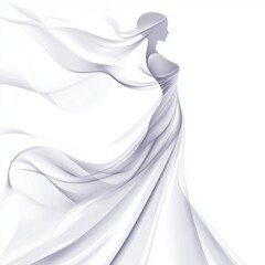 Poster - Elegant abstract figure in flowing dress with soft curves and wispy shawl against a minimalistic background