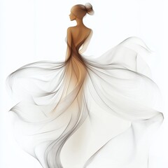 Poster - Model showcases flowing abstract dress design in soft hues and elegant lines, embodying grace and creativity