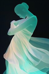 Poster - Model in abstract pose with flowing fabrics against a dark background illustrating fluidity and grace