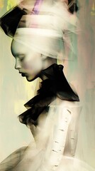 Poster - Model poses in an abstract setting with elegant attire and soft color palette showcasing artistic expression and creativity