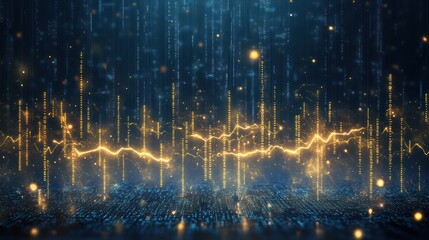 golden data stream, digital background, tech future