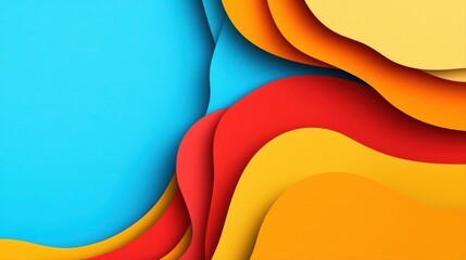 Poster - Colorful Layered Paper Cut Abstract 3D Concept with Blue, Red, Yellow, and Orange Shades