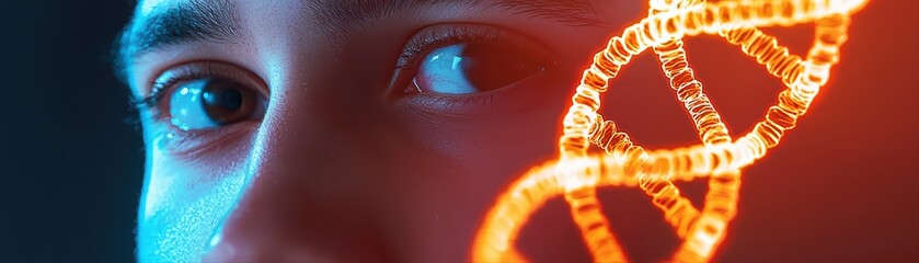Poster - Close-Up of a Scientist's Eye with a DNA Helix Concept in Biotechnology Innovations