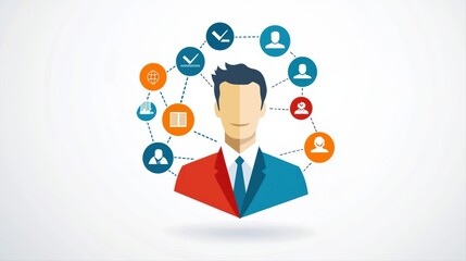 Poster - Modern Business Management Concept with Connections and Icons Representing Professional Skills