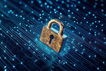 Poster - Digital Padlock Concept Representing Cybersecurity with High-Tech Background and Technology Elements