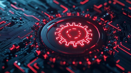 Poster - Detailed Close-Up of Glowing Cybersecurity Concept on Circuit Board Background